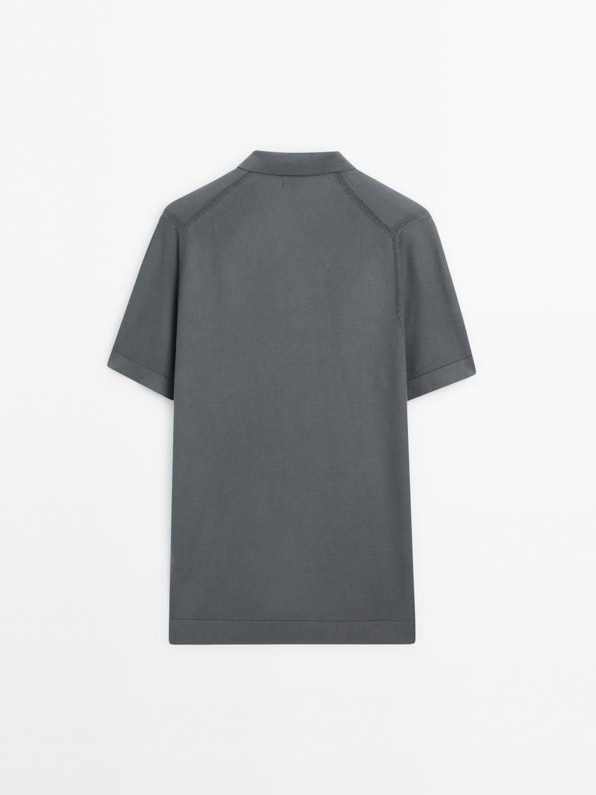 Massimo Dutti Cotton Knit Sweater With Short Sleeves Men Polo Shirt Dark Grey | US-KN9316045