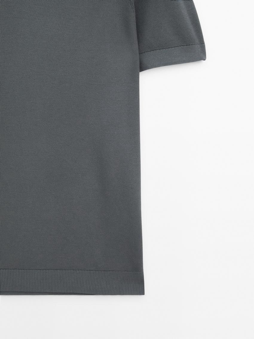 Massimo Dutti Cotton Knit Sweater With Short Sleeves Men Polo Shirt Dark Grey | US-KN9316045