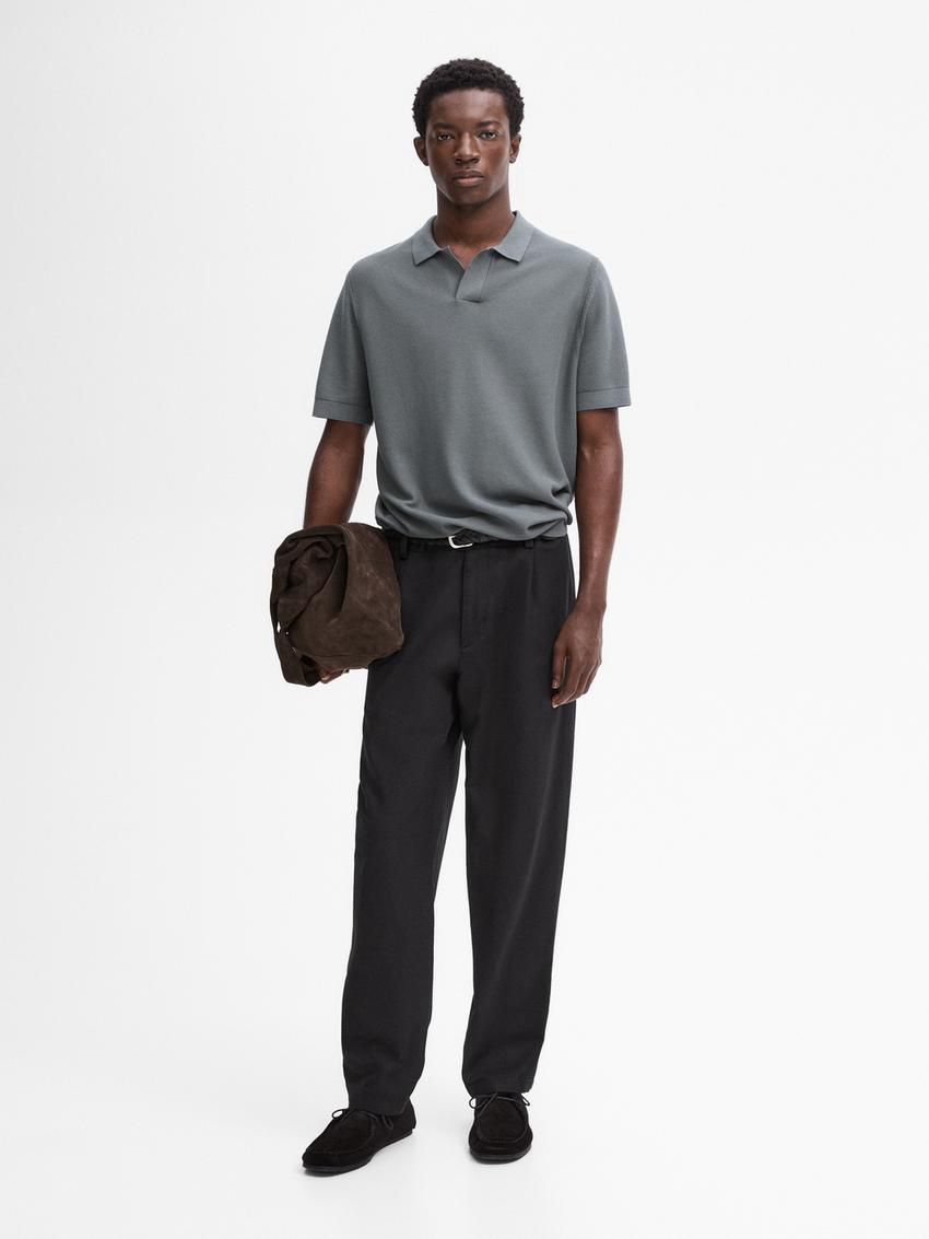 Massimo Dutti Cotton Knit Sweater With Short Sleeves Men Polo Shirt Dark Grey | US-KN9316045