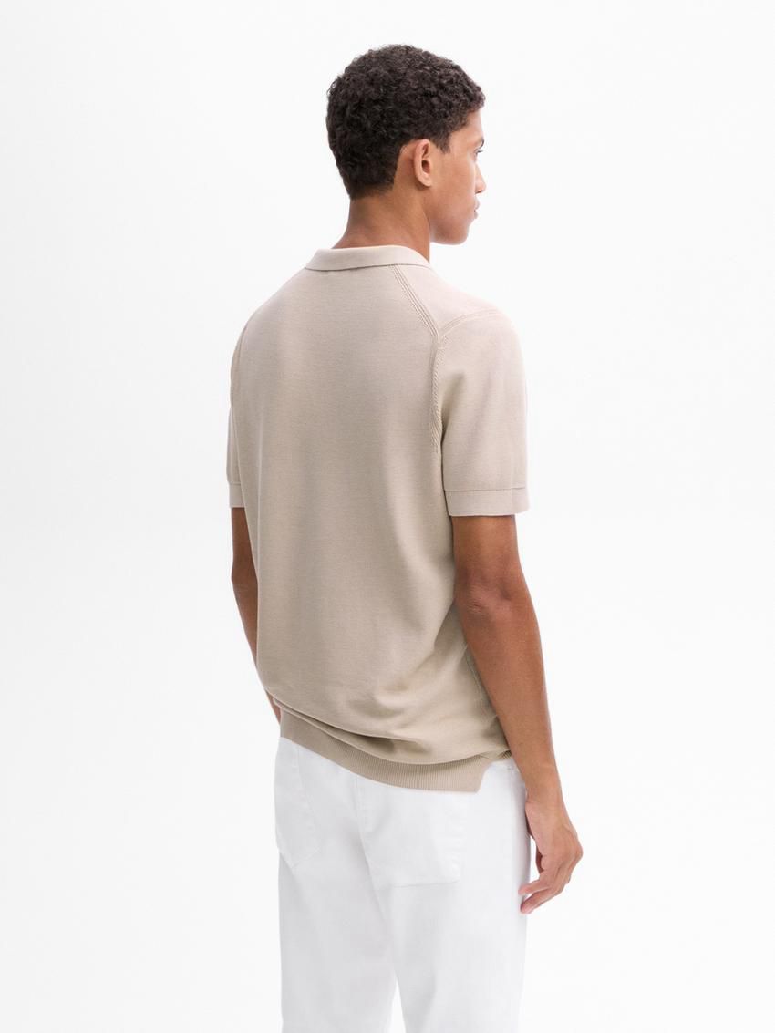 Massimo Dutti Cotton Knit Sweater With Short Sleeves Men Polo Shirt Beige | US-WU9846052