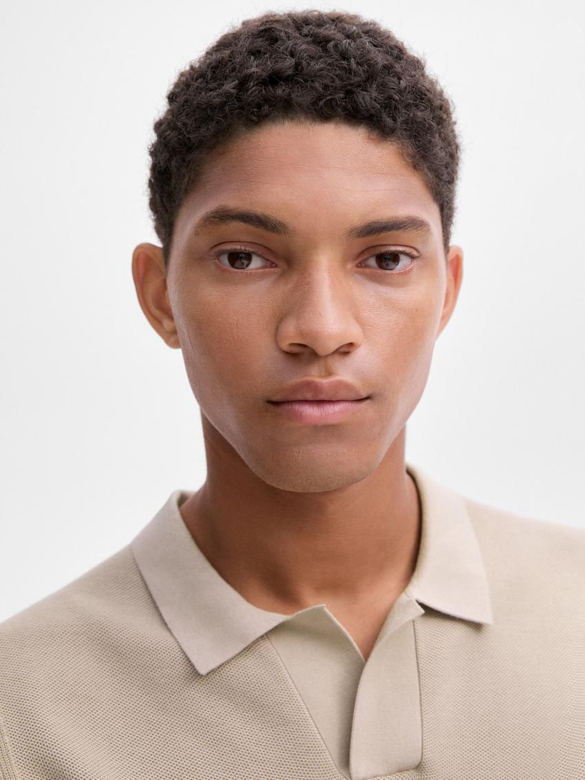 Massimo Dutti Cotton Knit Sweater With Short Sleeves Men Polo Shirt Beige | US-WU9846052