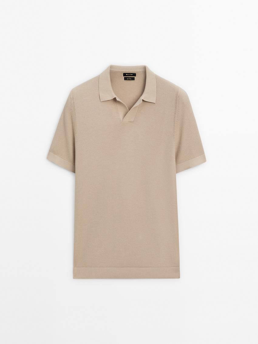 Massimo Dutti Cotton Knit Sweater With Short Sleeves Men Polo Shirt Beige | US-WU9846052