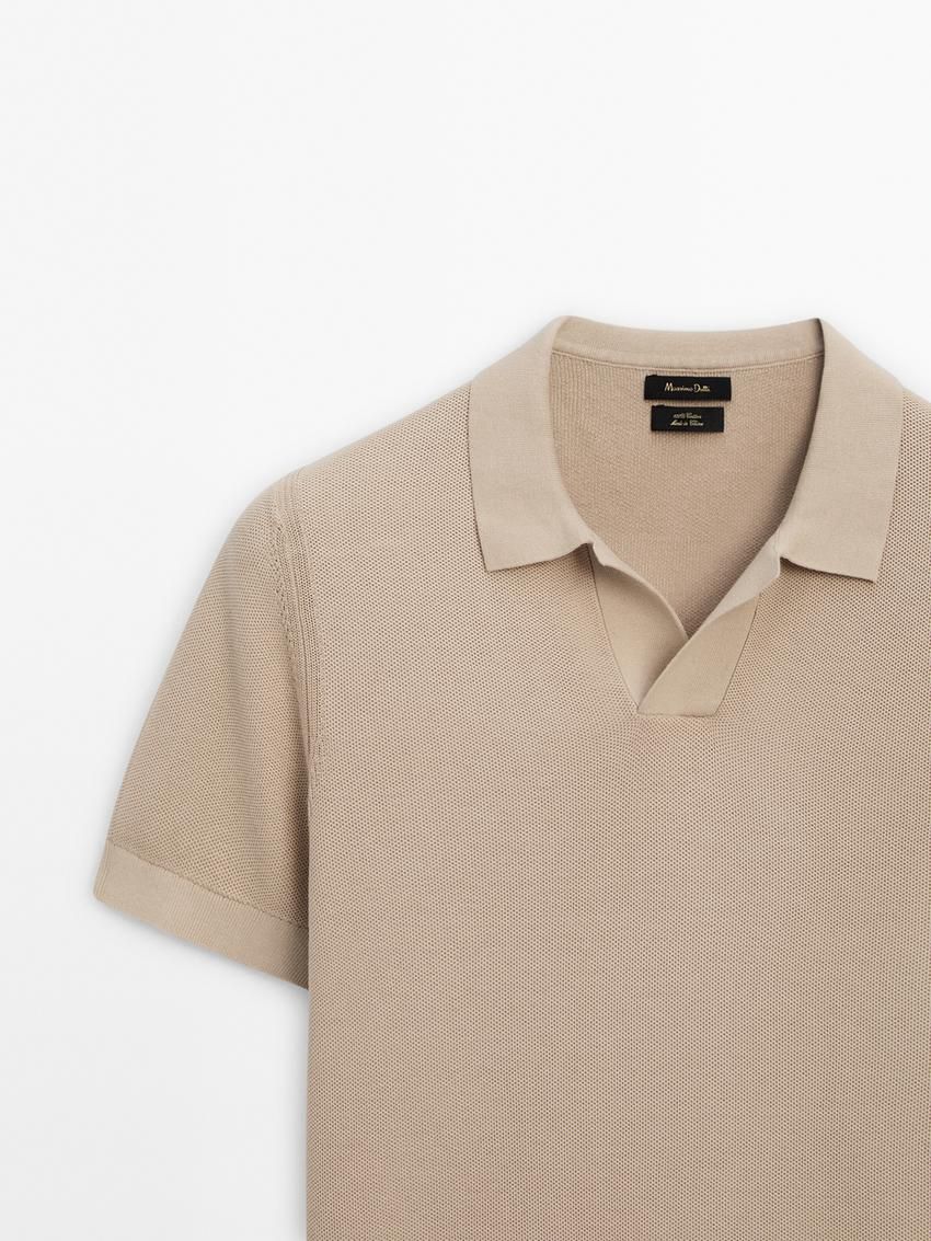 Massimo Dutti Cotton Knit Sweater With Short Sleeves Men Polo Shirt Beige | US-WU9846052