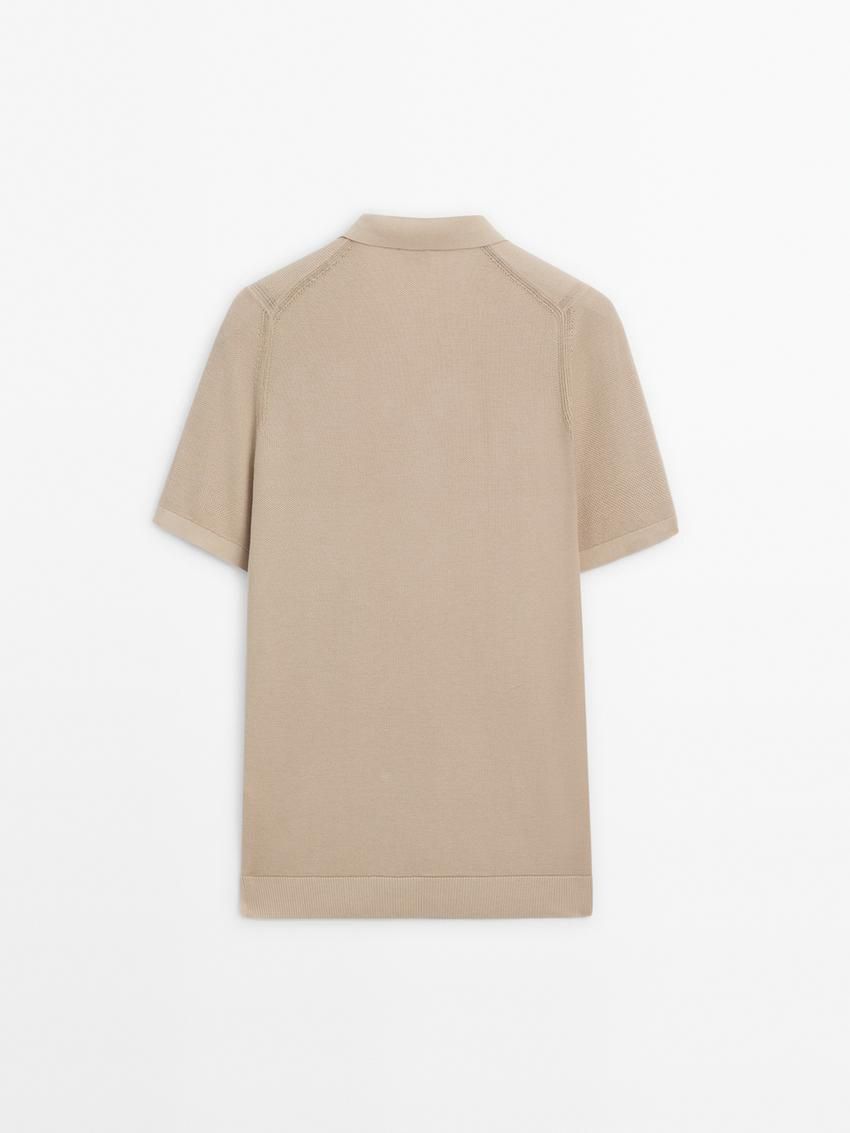 Massimo Dutti Cotton Knit Sweater With Short Sleeves Men Polo Shirt Beige | US-WU9846052