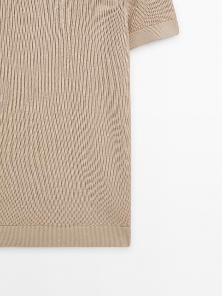 Massimo Dutti Cotton Knit Sweater With Short Sleeves Men Polo Shirt Beige | US-WU9846052