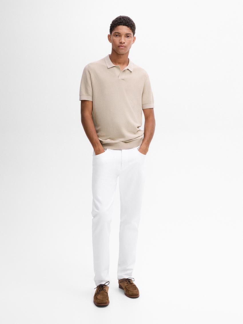 Massimo Dutti Cotton Knit Sweater With Short Sleeves Men Polo Shirt Beige | US-WU9846052