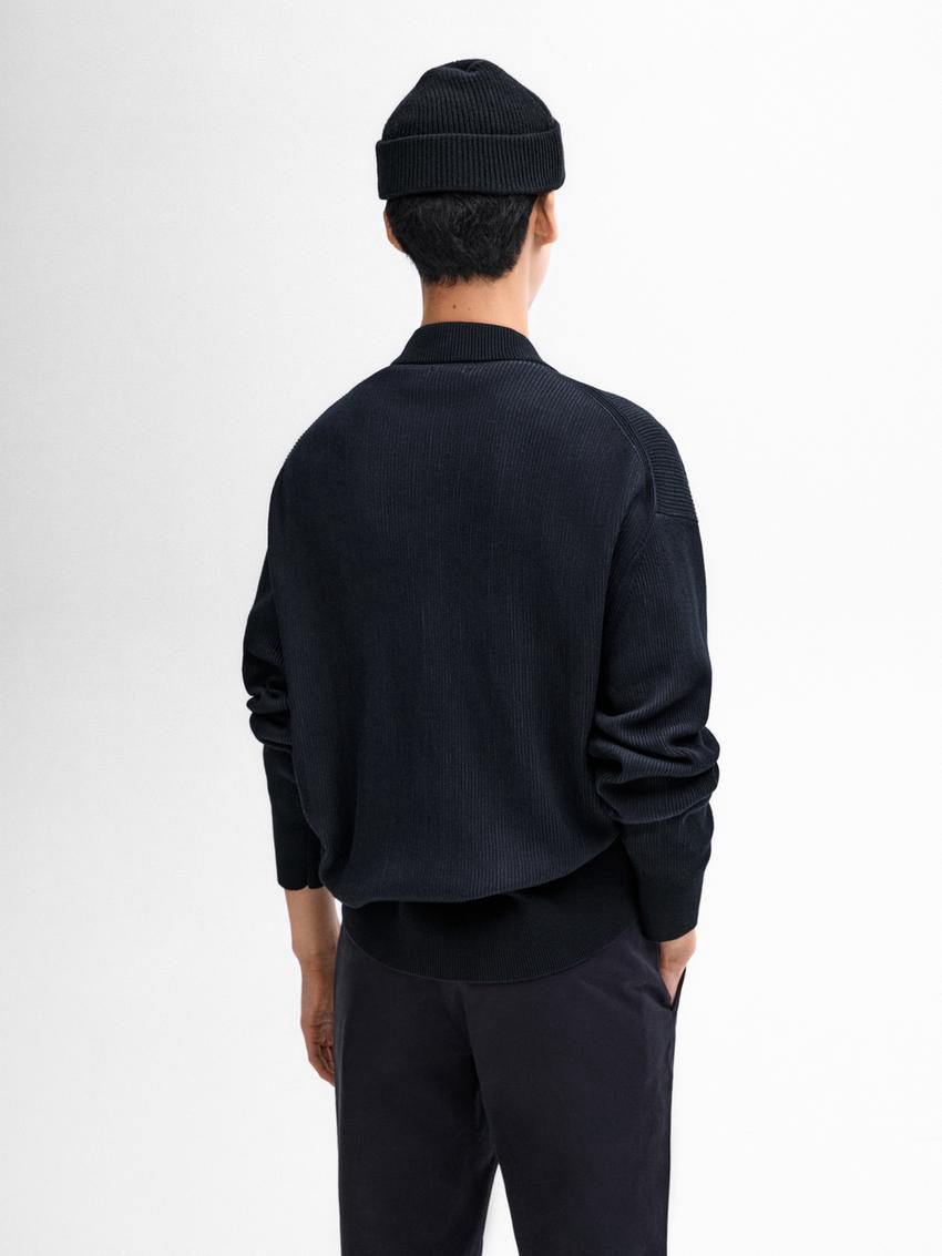 Massimo Dutti Cotton Knit With Buttons Men Cardigan Navy | US-KP0876941