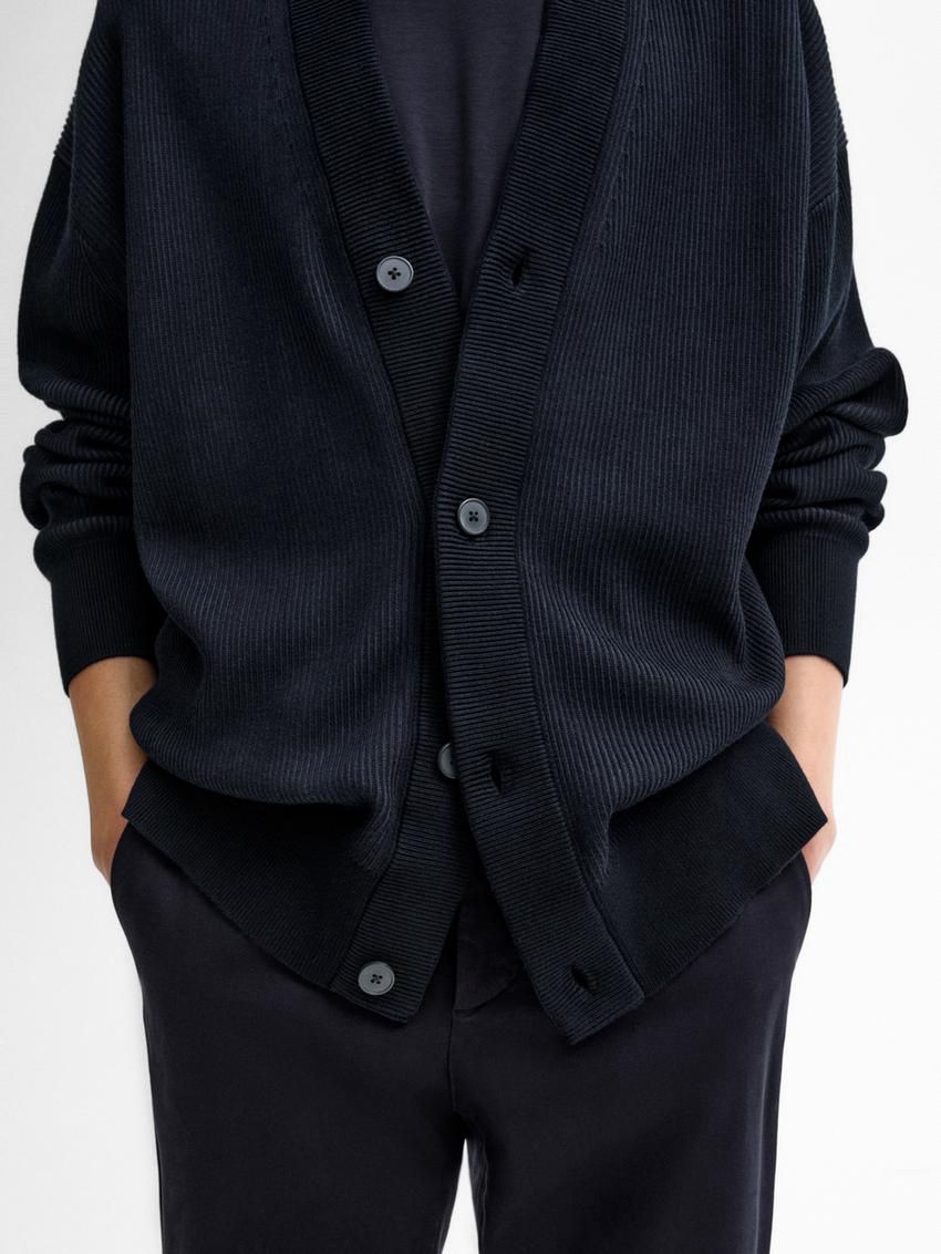 Massimo Dutti Cotton Knit With Buttons Men Cardigan Navy | US-KP0876941
