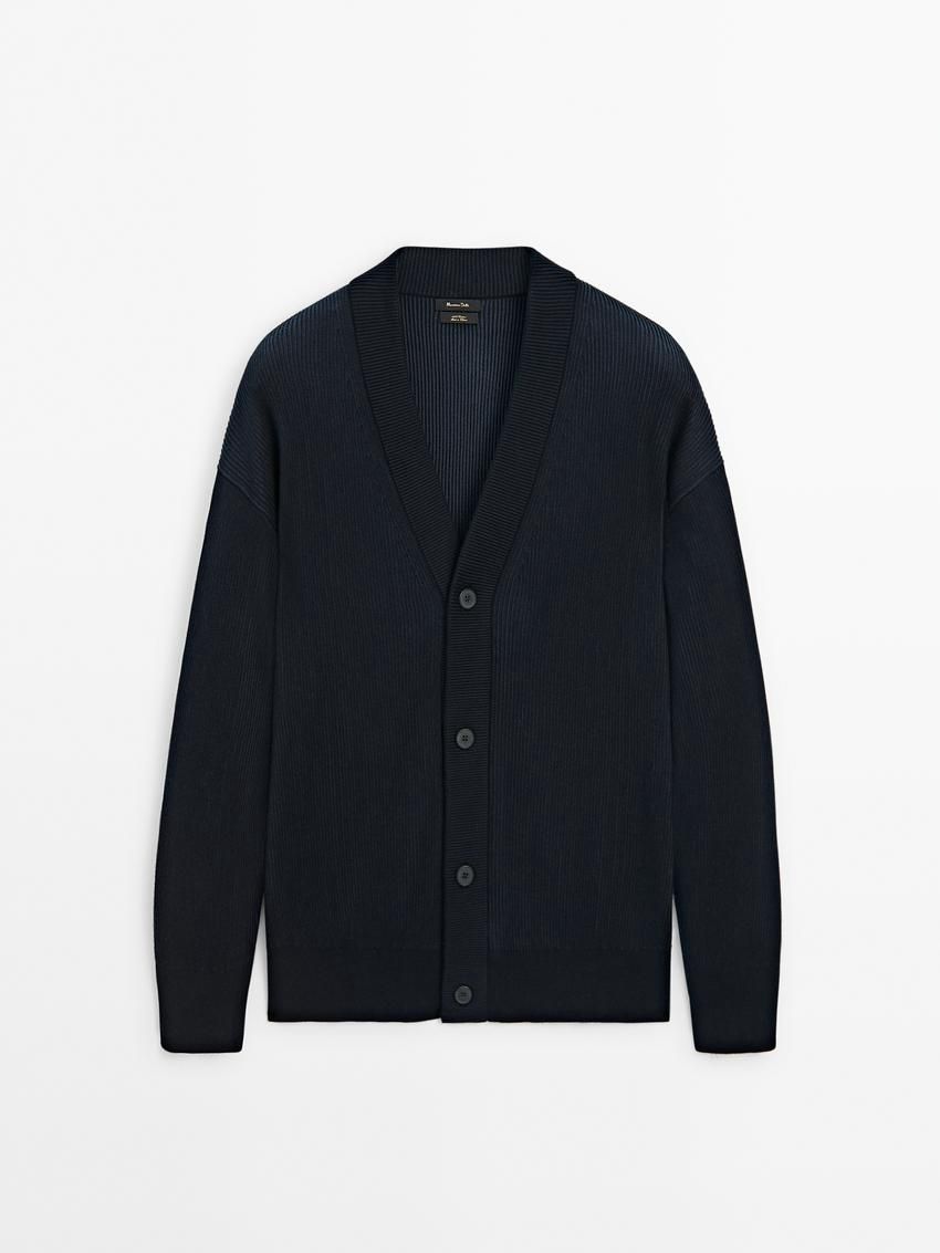 Massimo Dutti Cotton Knit With Buttons Men Cardigan Navy | US-KP0876941