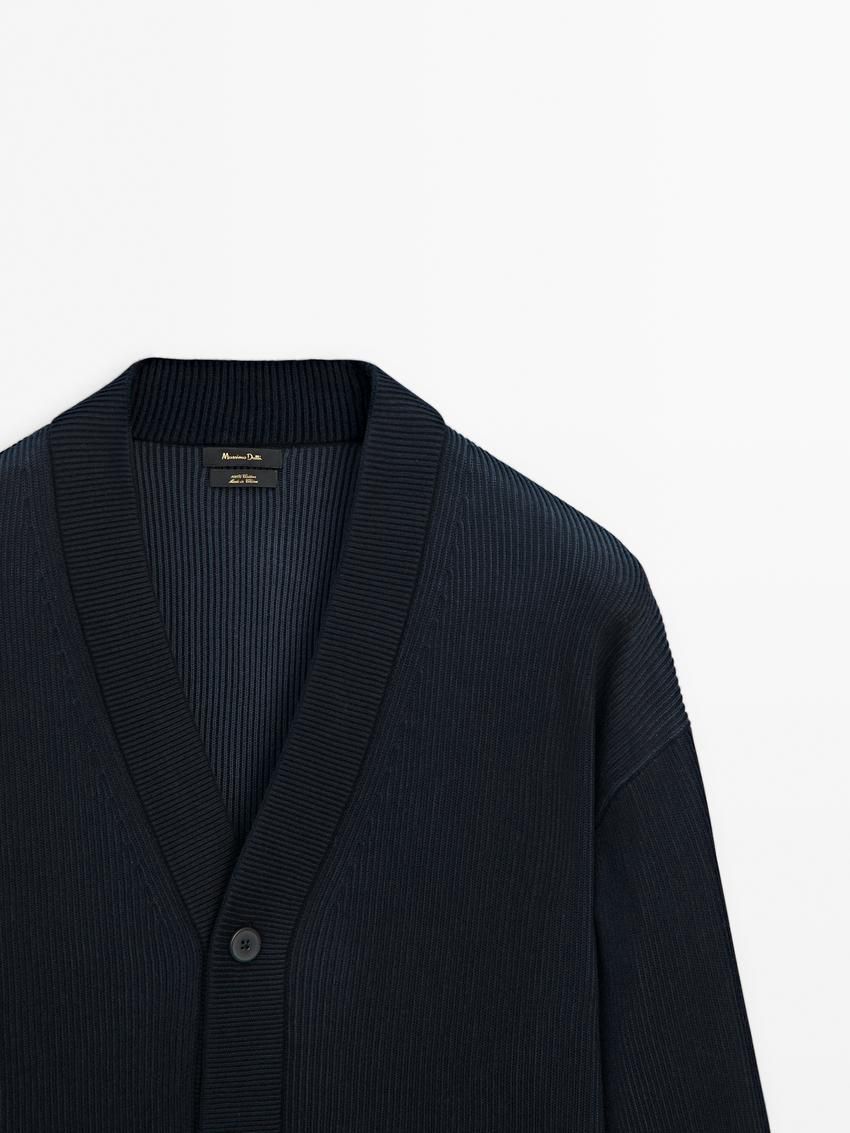 Massimo Dutti Cotton Knit With Buttons Men Cardigan Navy | US-KP0876941