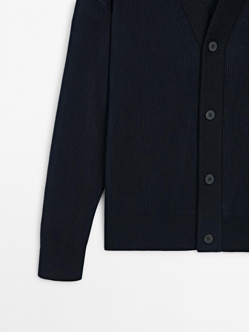 Massimo Dutti Cotton Knit With Buttons Men Cardigan Navy | US-KP0876941