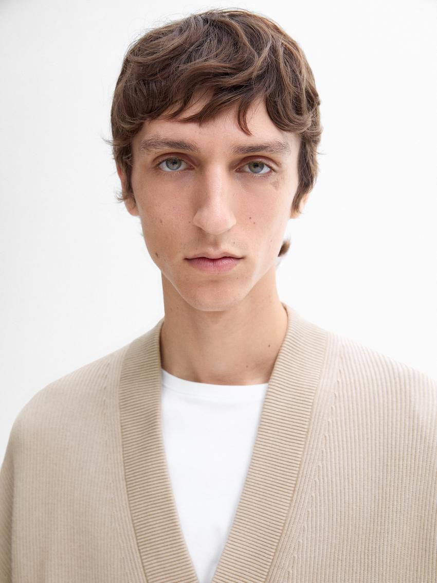 Massimo Dutti Cotton Knit With Buttons Men Cardigan Beige | US-MY4836951