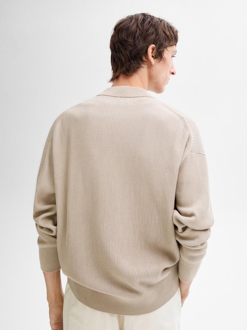 Massimo Dutti Cotton Knit With Buttons Men Cardigan Beige | US-MY4836951