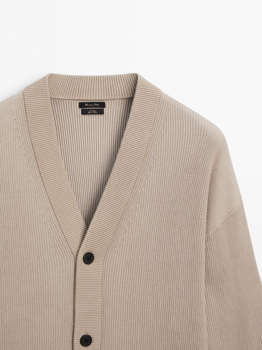 Massimo Dutti Cotton Knit With Buttons Men Cardigan Beige | US-MY4836951
