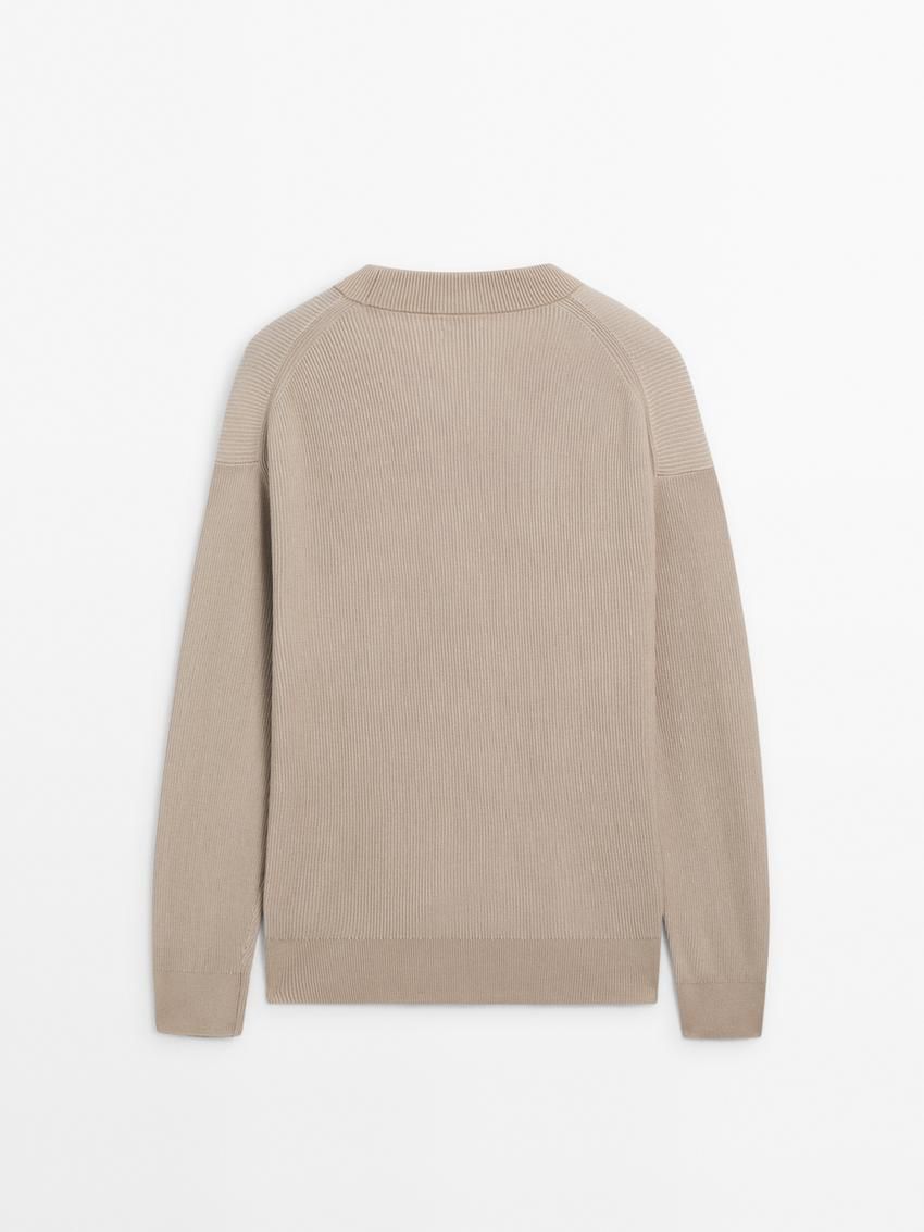 Massimo Dutti Cotton Knit With Buttons Men Cardigan Beige | US-MY4836951