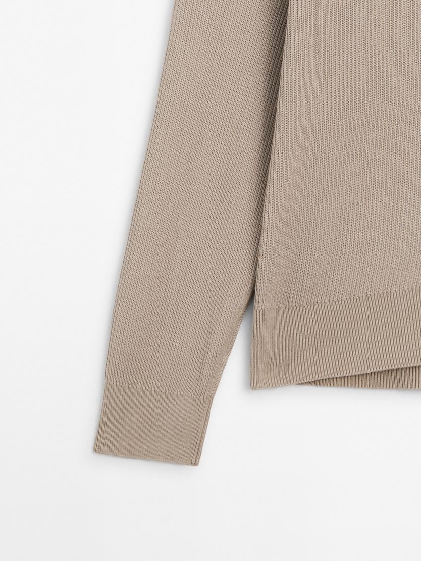 Massimo Dutti Cotton Knit With Buttons Men Cardigan Beige | US-MY4836951