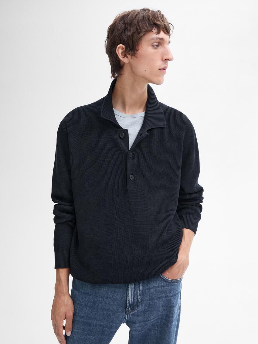 Massimo Dutti Cotton Knit With Polo Collar Men Sweater Navy | US-QI4829530