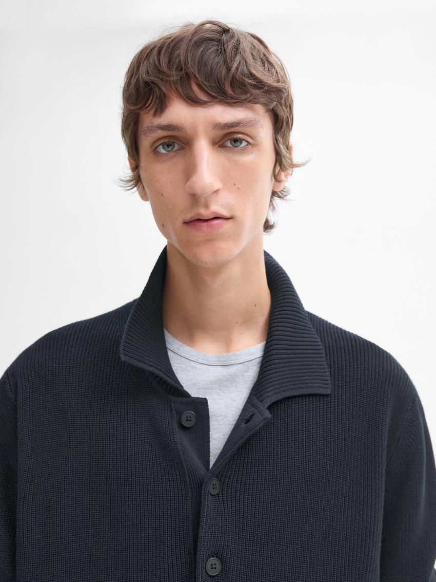 Massimo Dutti Cotton Knit With Polo Collar Men Sweater Navy | US-QI4829530
