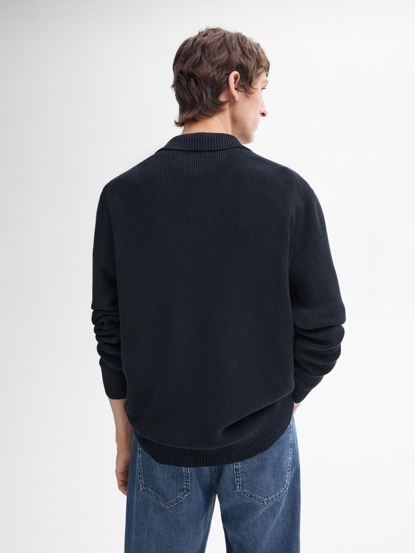 Massimo Dutti Cotton Knit With Polo Collar Men Sweater Navy | US-QI4829530