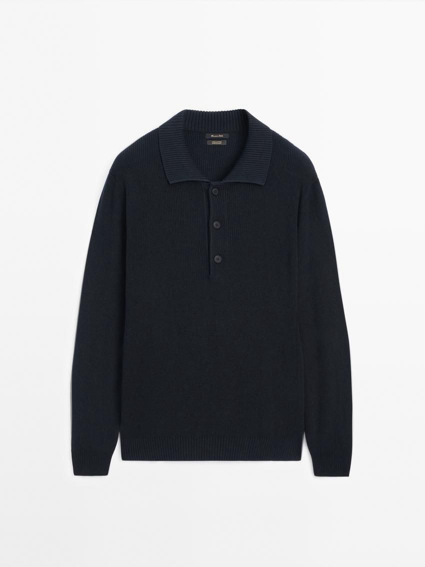 Massimo Dutti Cotton Knit With Polo Collar Men Sweater Navy | US-QI4829530