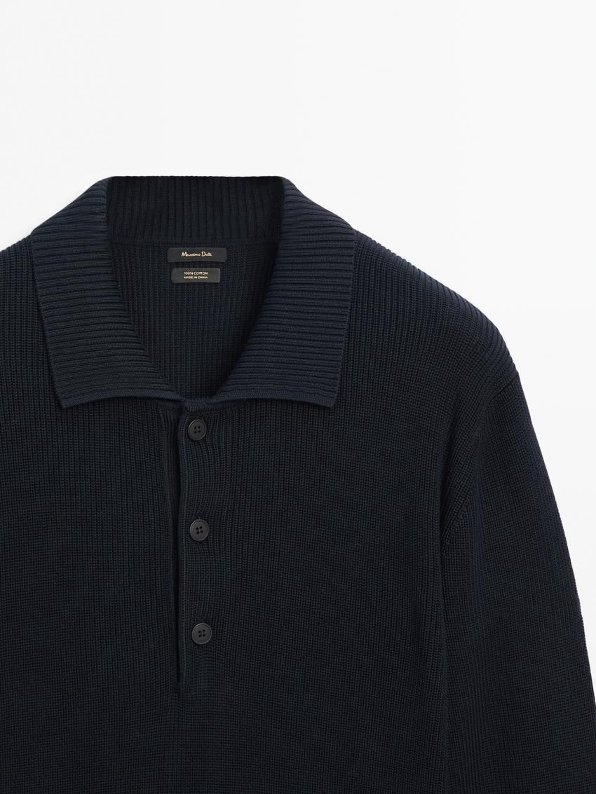 Massimo Dutti Cotton Knit With Polo Collar Men Sweater Navy | US-QI4829530
