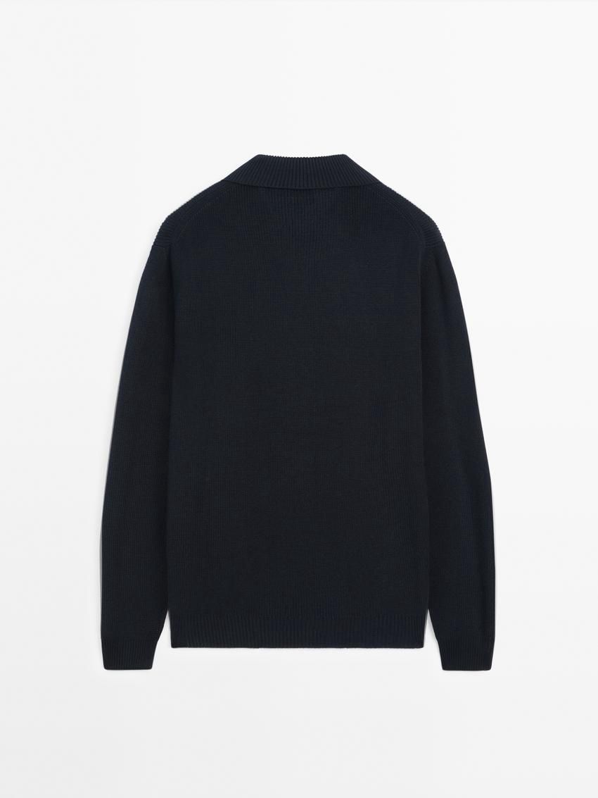 Massimo Dutti Cotton Knit With Polo Collar Men Sweater Navy | US-QI4829530