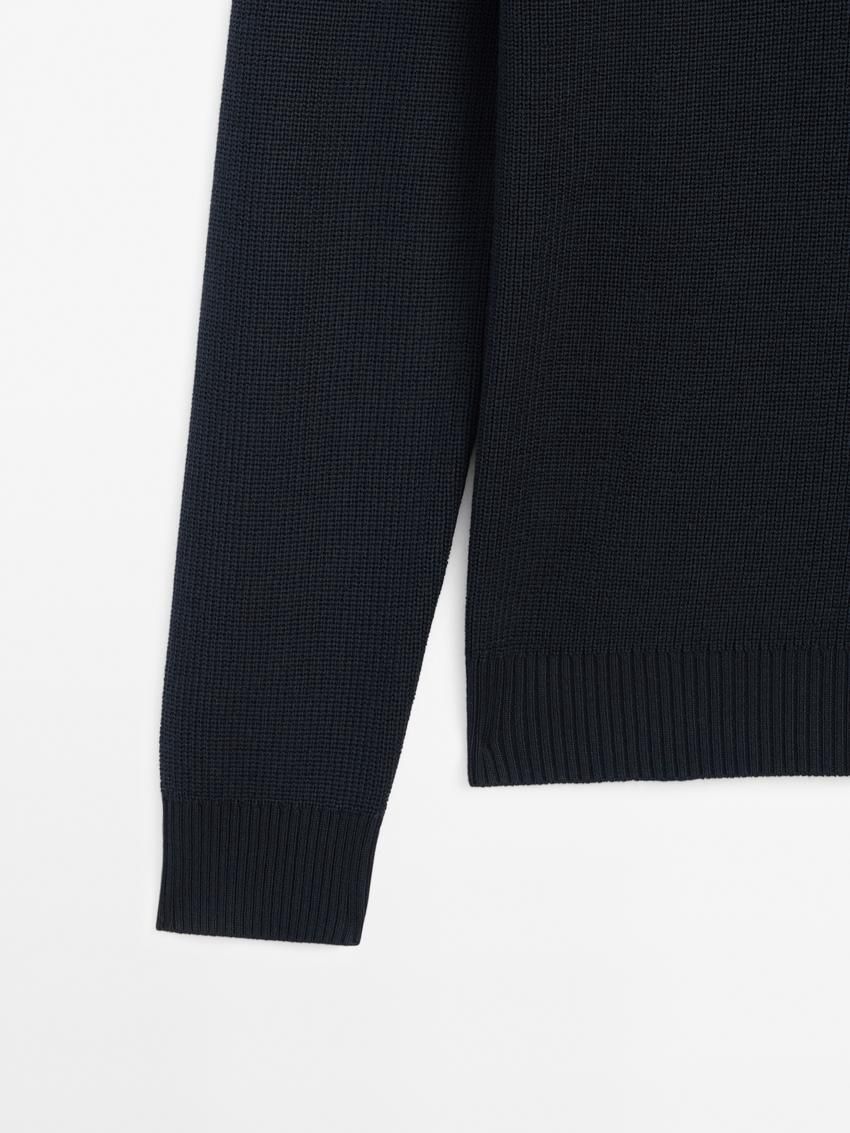 Massimo Dutti Cotton Knit With Polo Collar Men Sweater Navy | US-QI4829530