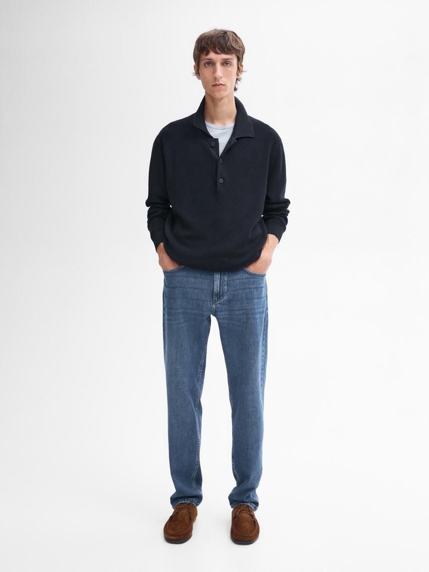 Massimo Dutti Cotton Knit With Polo Collar Men Sweater Navy | US-QI4829530