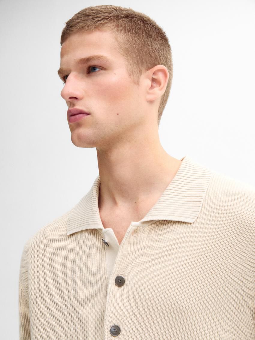 Massimo Dutti Cotton Knit With Polo Collar Men Sweater Beige | US-GL0475136
