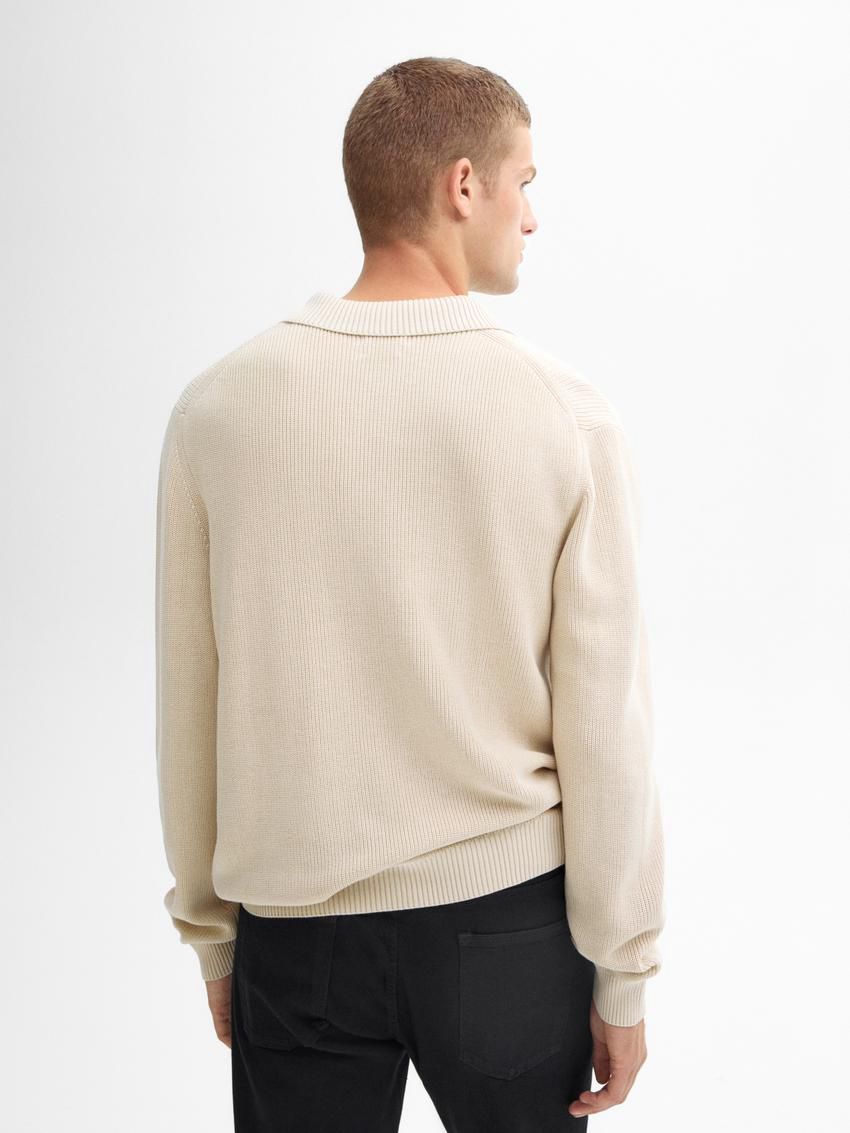 Massimo Dutti Cotton Knit With Polo Collar Men Sweater Beige | US-GL0475136