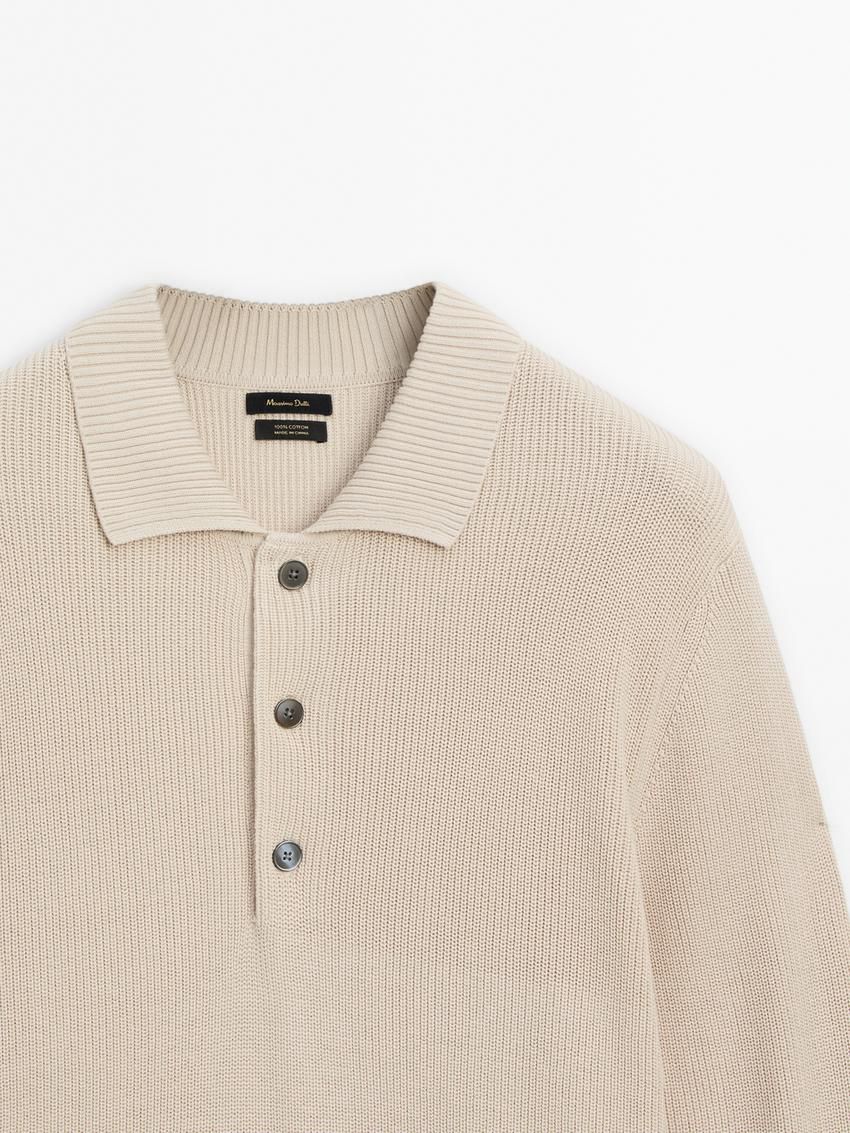 Massimo Dutti Cotton Knit With Polo Collar Men Sweater Beige | US-GL0475136