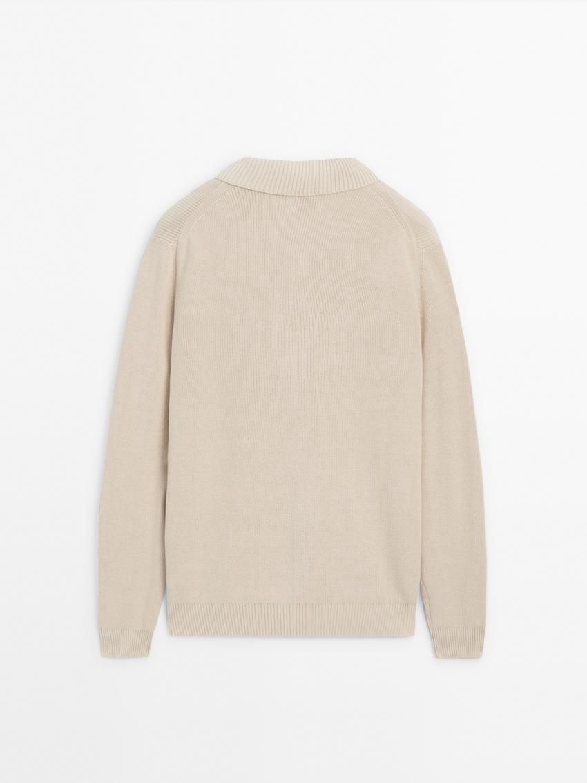 Massimo Dutti Cotton Knit With Polo Collar Men Sweater Beige | US-GL0475136