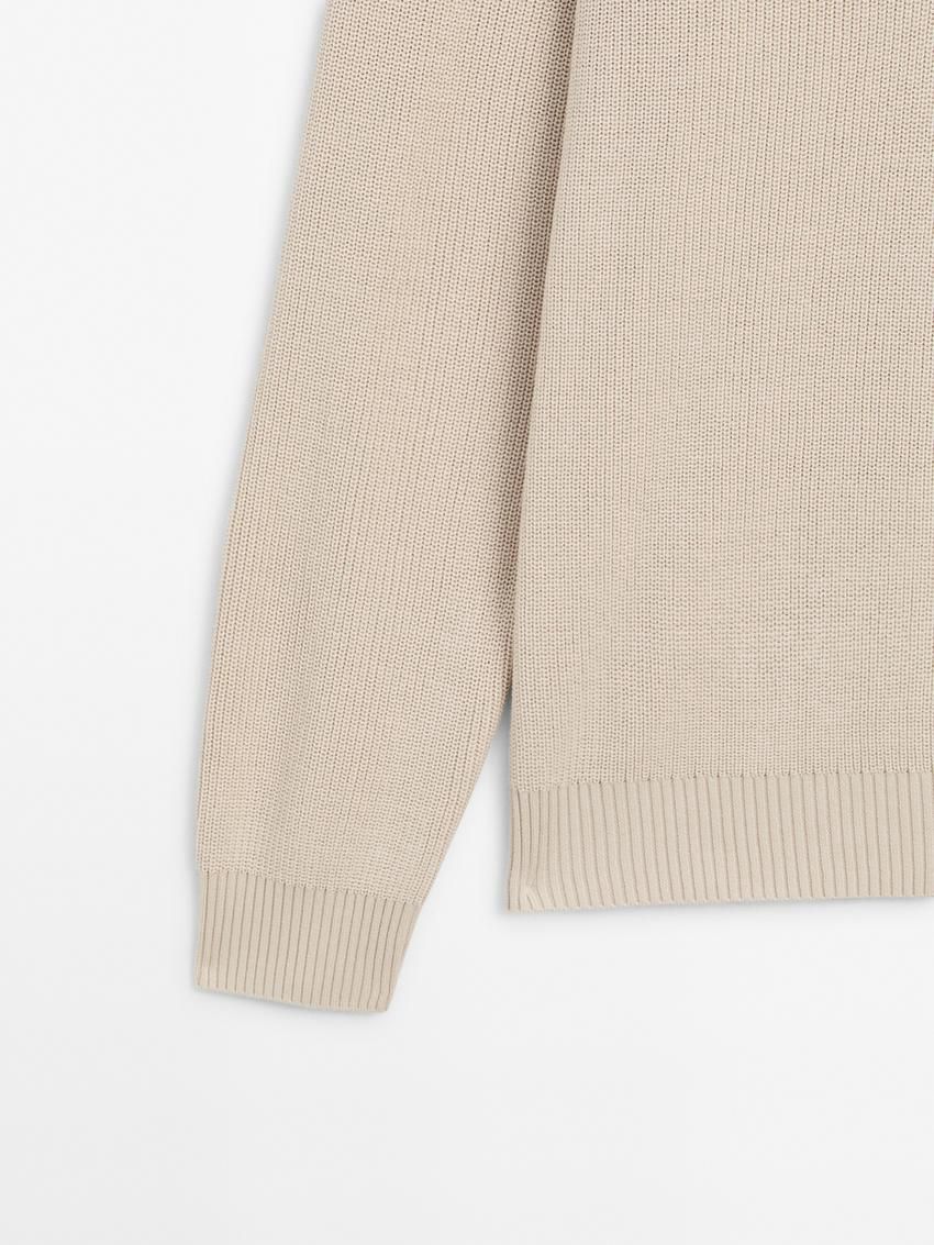Massimo Dutti Cotton Knit With Polo Collar Men Sweater Beige | US-GL0475136