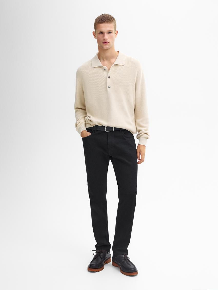 Massimo Dutti Cotton Knit With Polo Collar Men Sweater Beige | US-GL0475136