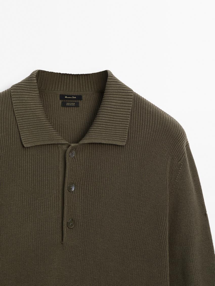 Massimo Dutti Cotton Knit With Polo Collar Men Sweater Khaki | US-YE0192543
