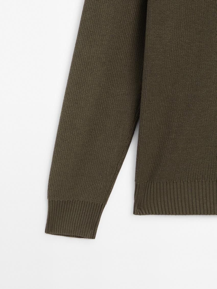 Massimo Dutti Cotton Knit With Polo Collar Men Sweater Khaki | US-YE0192543
