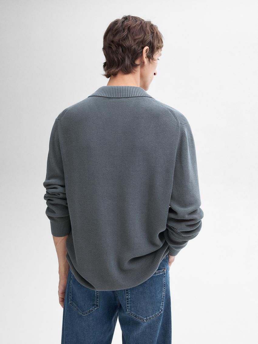 Massimo Dutti Cotton Knit With Polo Collar Men Sweater Blue | US-XC8205317