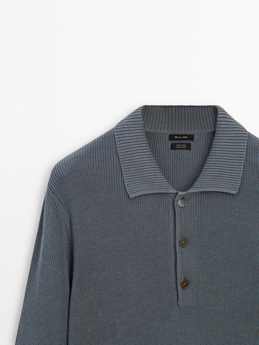 Massimo Dutti Cotton Knit With Polo Collar Men Sweater Blue | US-XC8205317