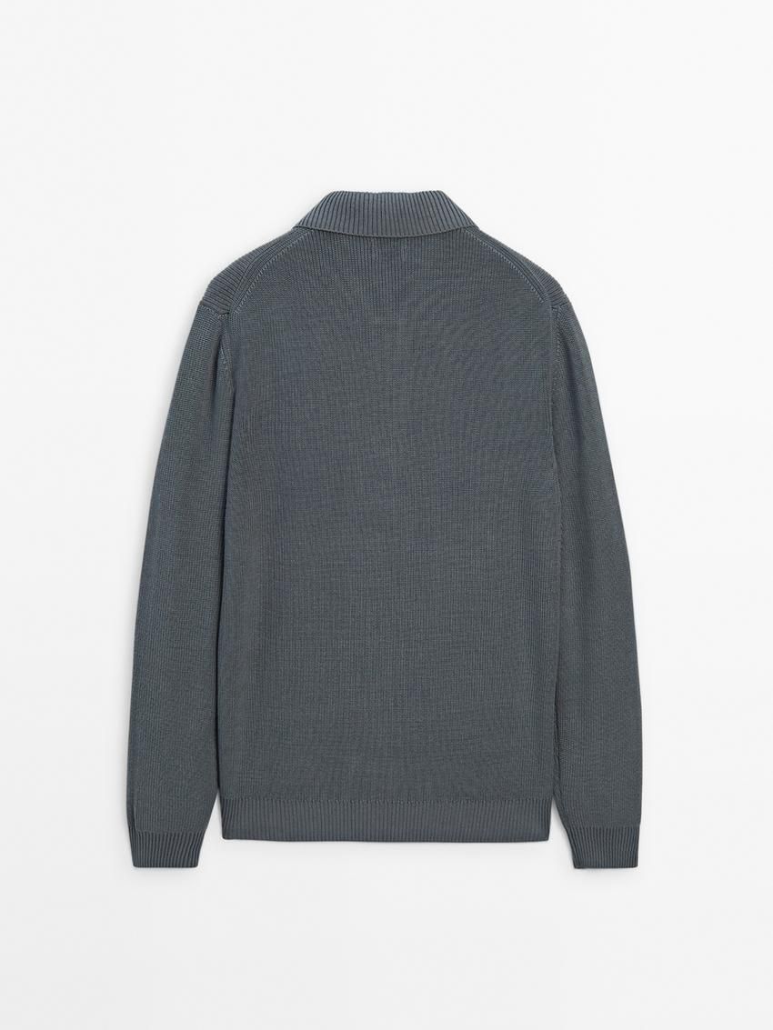 Massimo Dutti Cotton Knit With Polo Collar Men Sweater Blue | US-XC8205317
