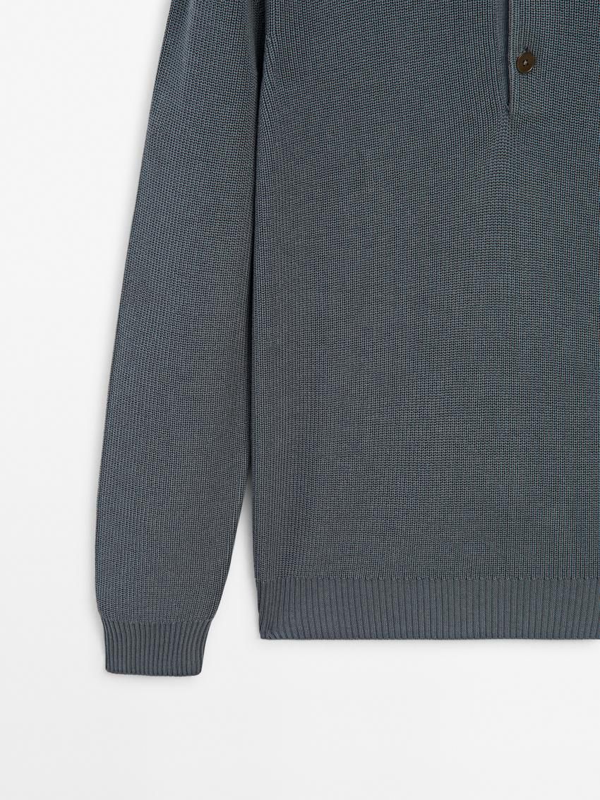 Massimo Dutti Cotton Knit With Polo Collar Men Sweater Blue | US-XC8205317