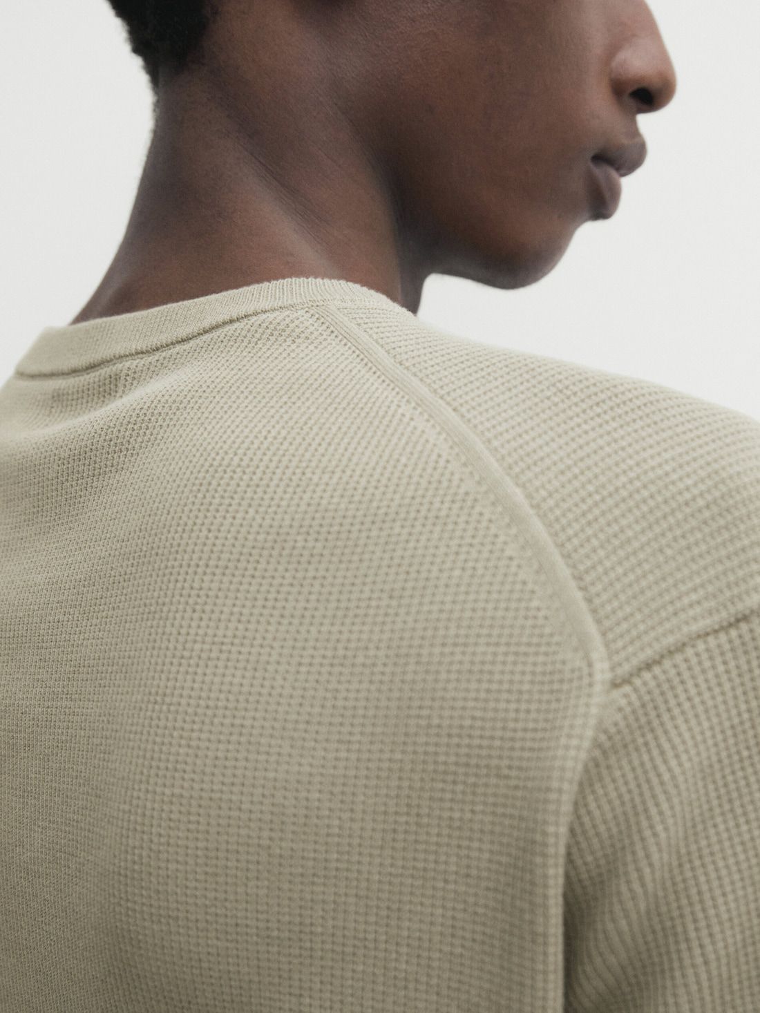 Massimo Dutti Cotton Knit With Short Sleeves Men T-Shirt Khaki | US-WG1845932