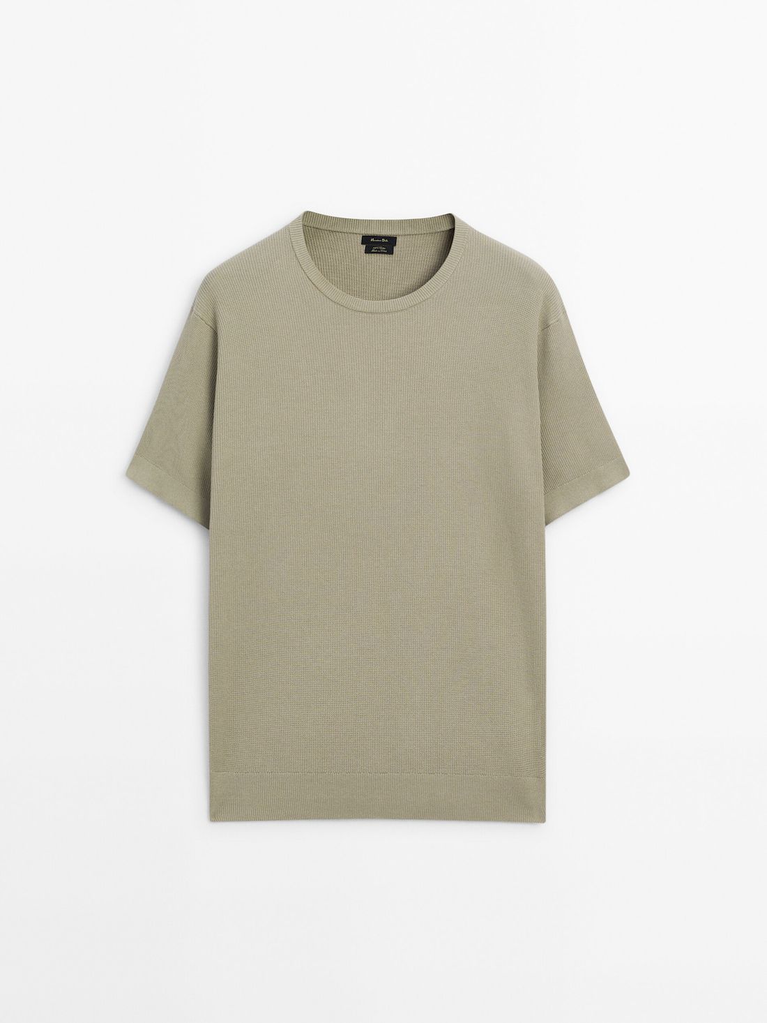 Massimo Dutti Cotton Knit With Short Sleeves Men T-Shirt Khaki | US-WG1845932