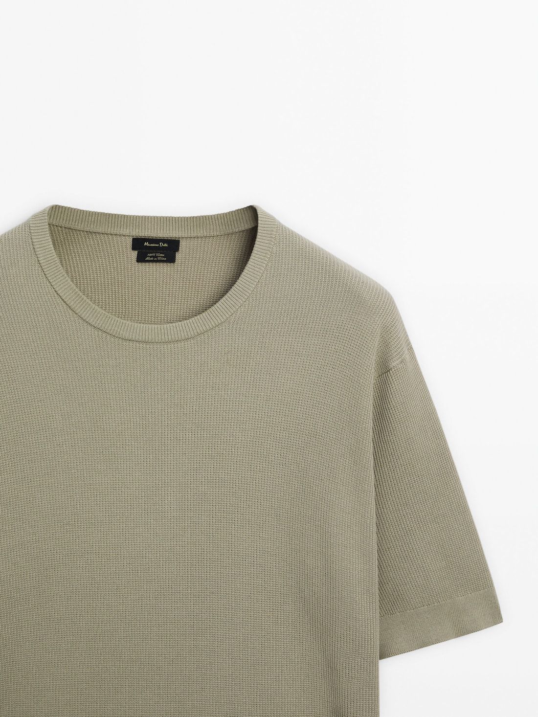 Massimo Dutti Cotton Knit With Short Sleeves Men T-Shirt Khaki | US-WG1845932