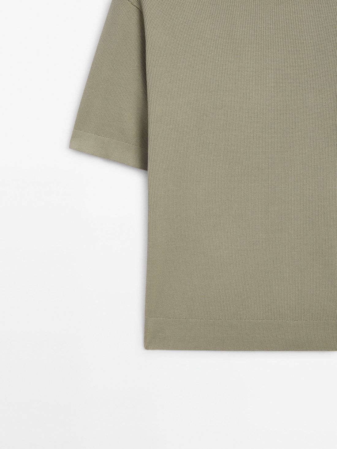 Massimo Dutti Cotton Knit With Short Sleeves Men T-Shirt Khaki | US-WG1845932