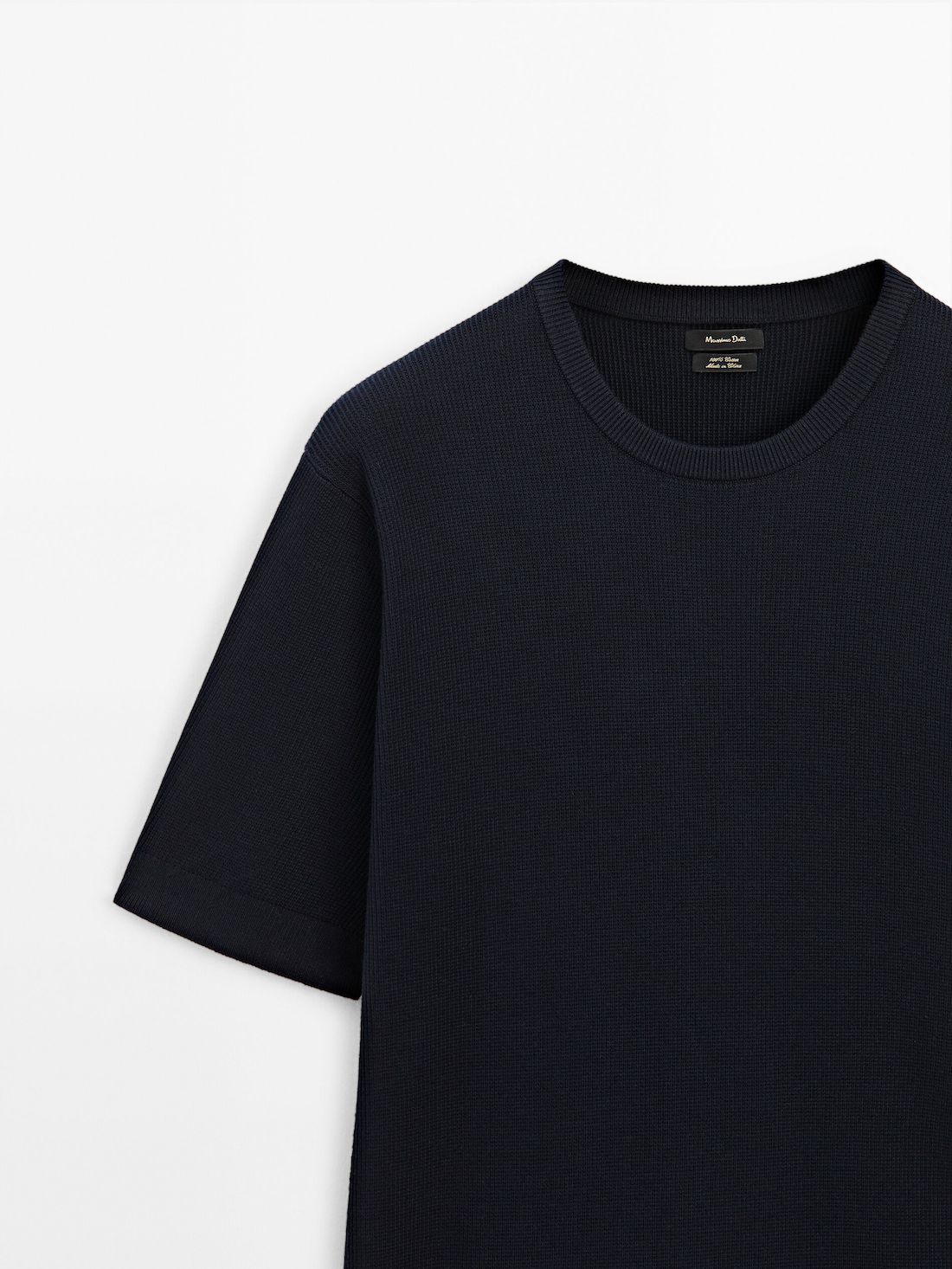 Massimo Dutti Cotton Knit With Short Sleeves Men T-Shirt Navy | US-YE1583740