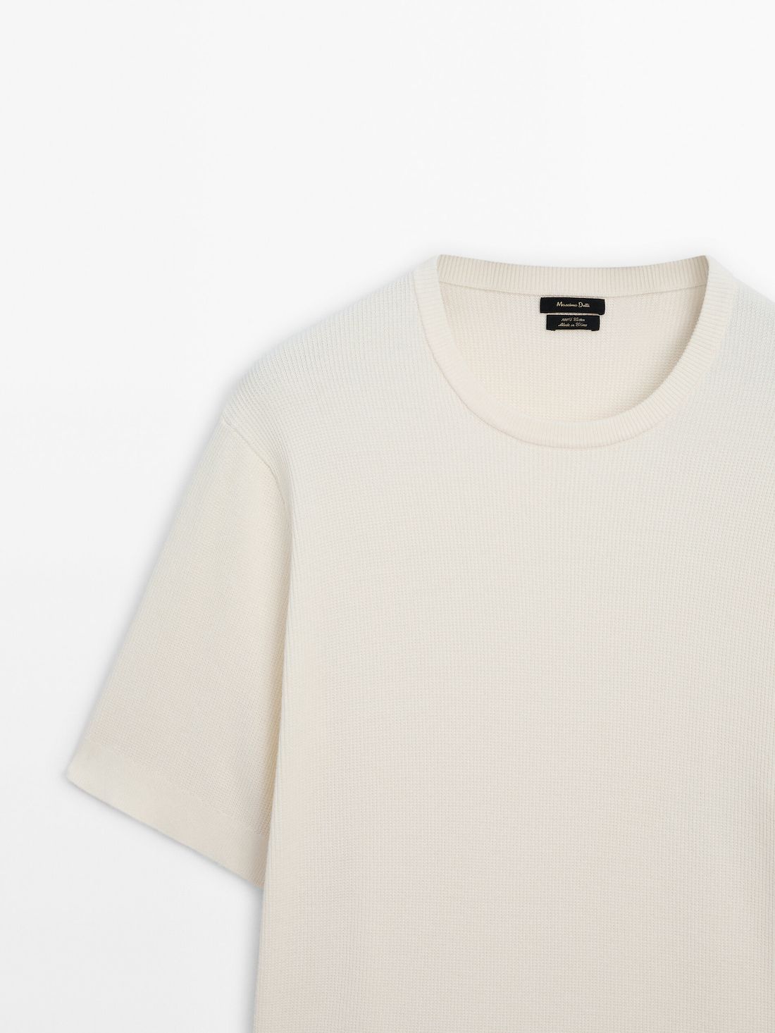 Massimo Dutti Cotton Knit With Short Sleeves Men T-Shirt Cream | US-BK3291045