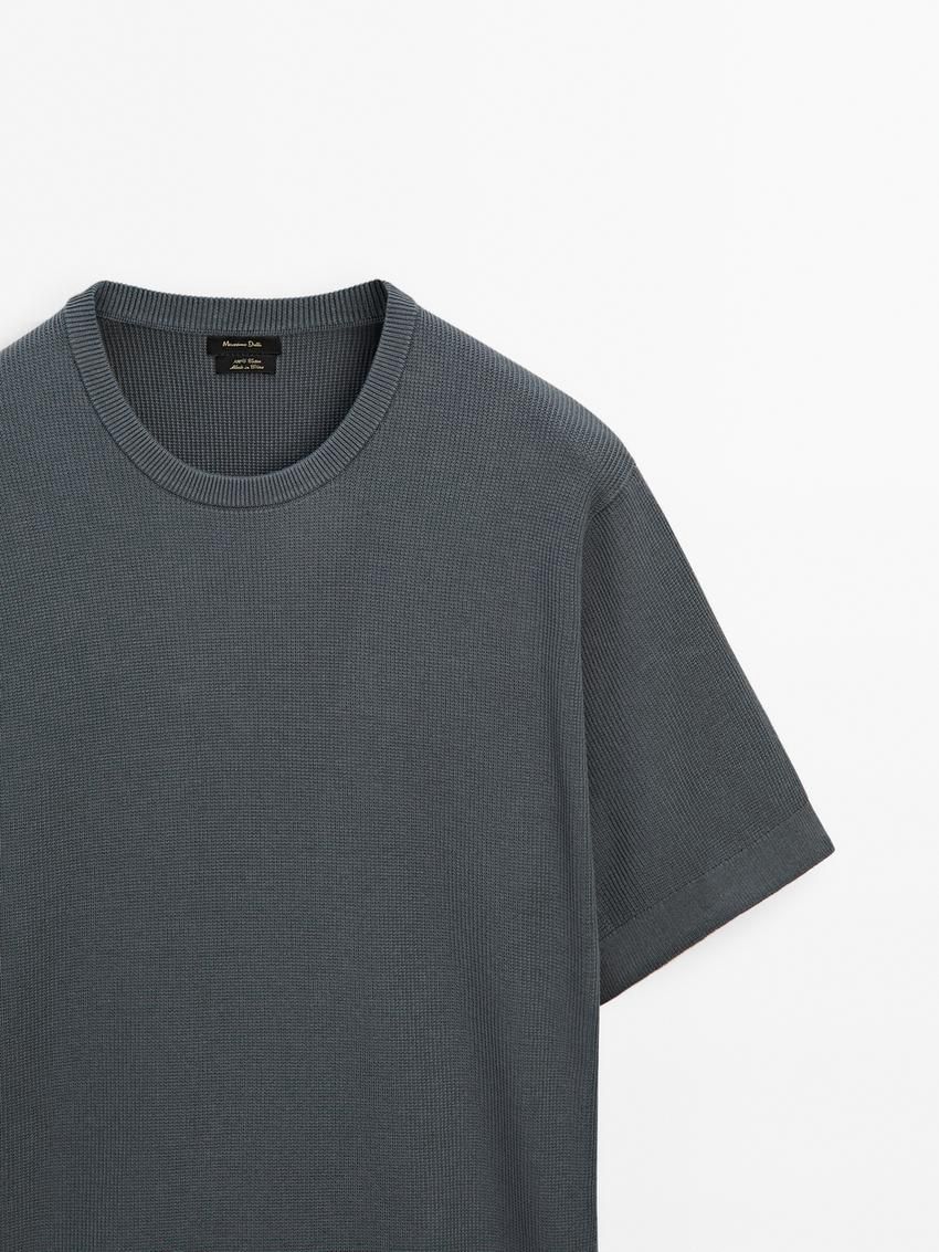 Massimo Dutti Cotton Knit With Short Sleeves Men T-Shirt Dark Grey | US-CZ9580763