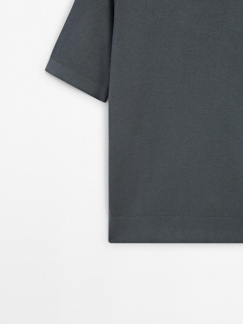 Massimo Dutti Cotton Knit With Short Sleeves Men T-Shirt Dark Grey | US-CZ9580763