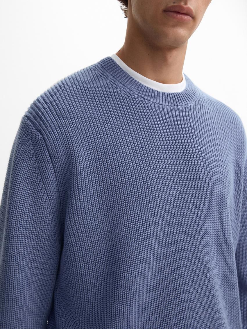 Massimo Dutti Cotton Knitted Crew Neck Men Jumpers Blue | US-CP7351946