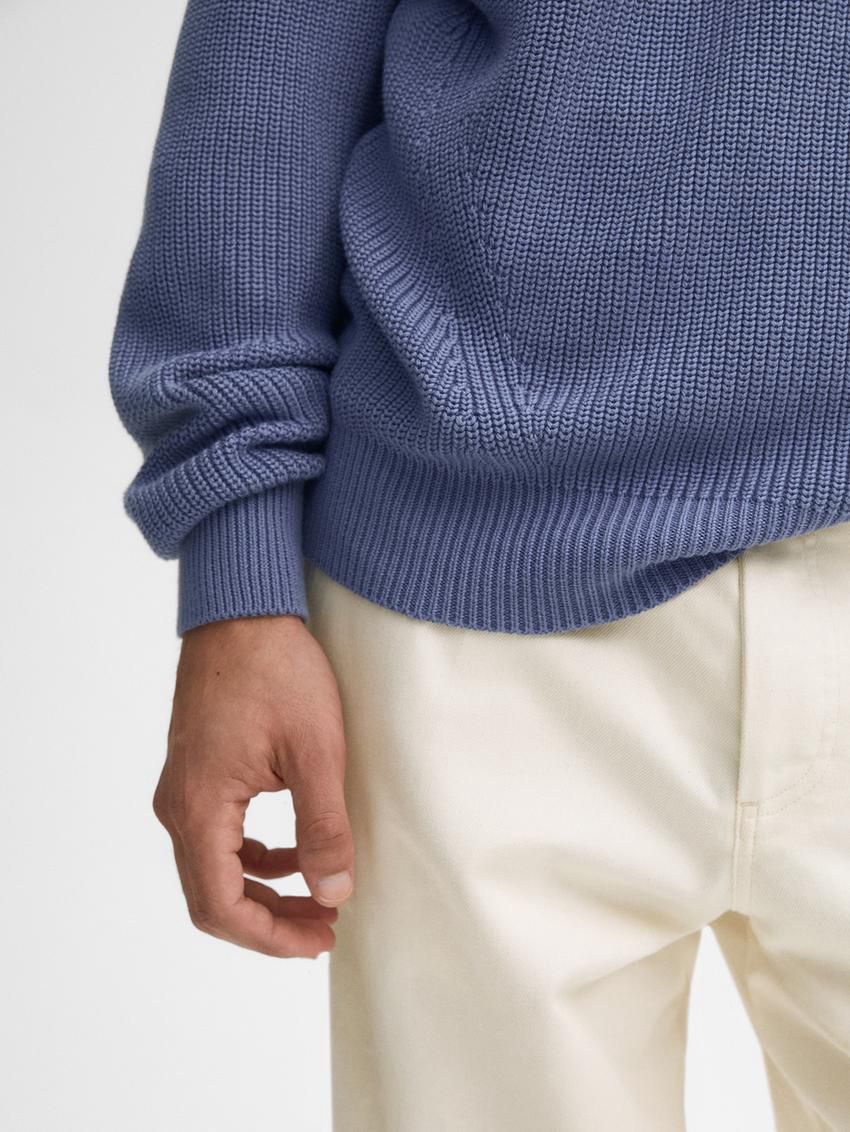 Massimo Dutti Cotton Knitted Crew Neck Men Jumpers Blue | US-CP7351946